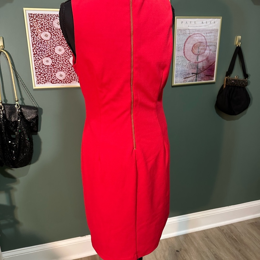 SOLD Tahari Red Asymmetrical Ruched Sheath Dress 6P - Picture 4 of 7